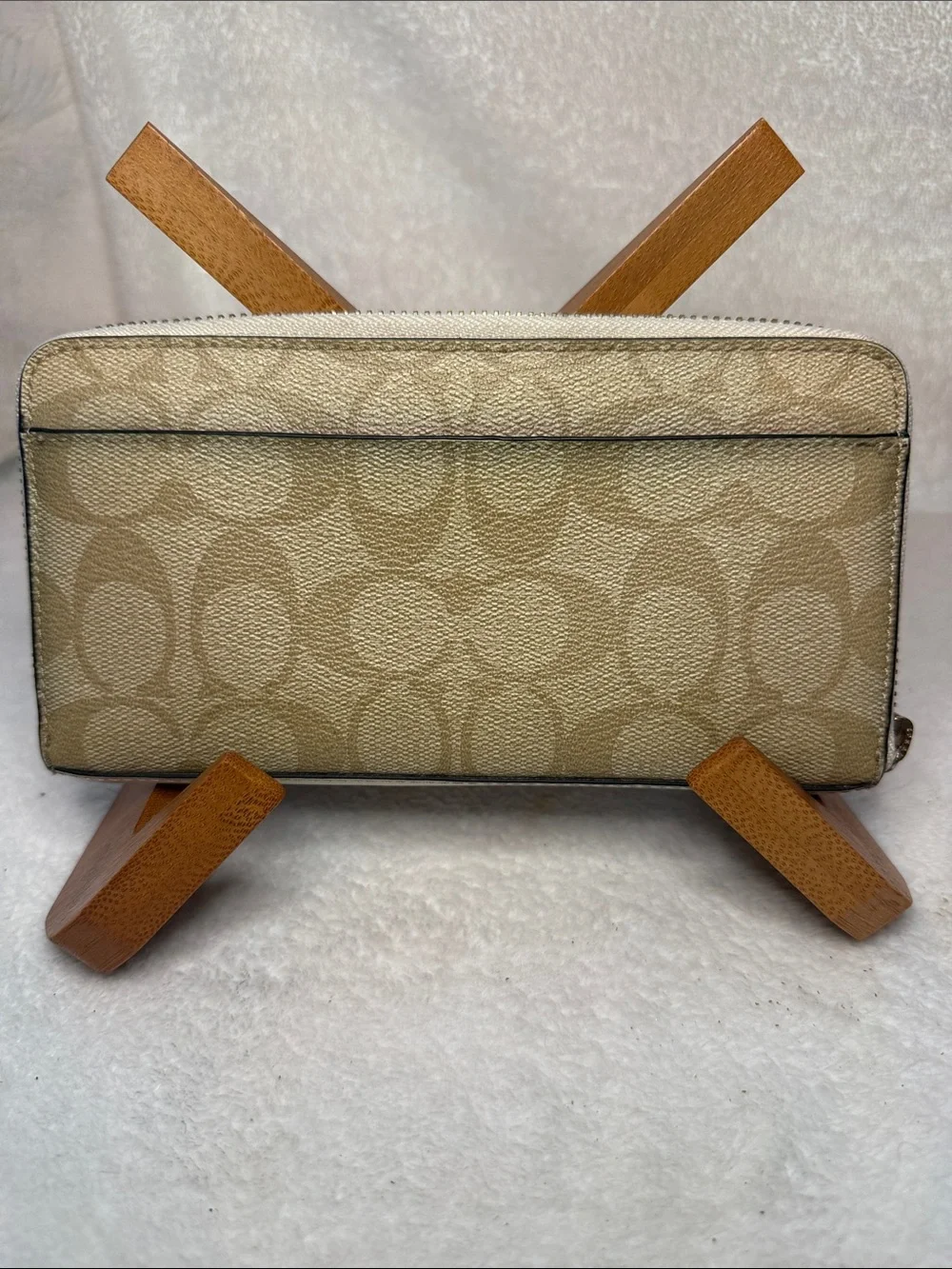 Coach Tan Signature Zip Wallet with Logo Plaque